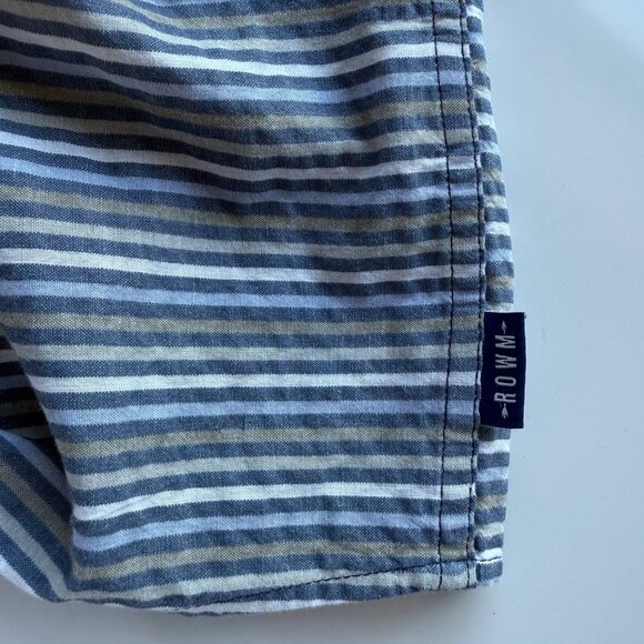 Rowm Mens Short Sleeve Button-Down Striped Shirt Blue/Green Cotton Size L - Picture 3 of 5